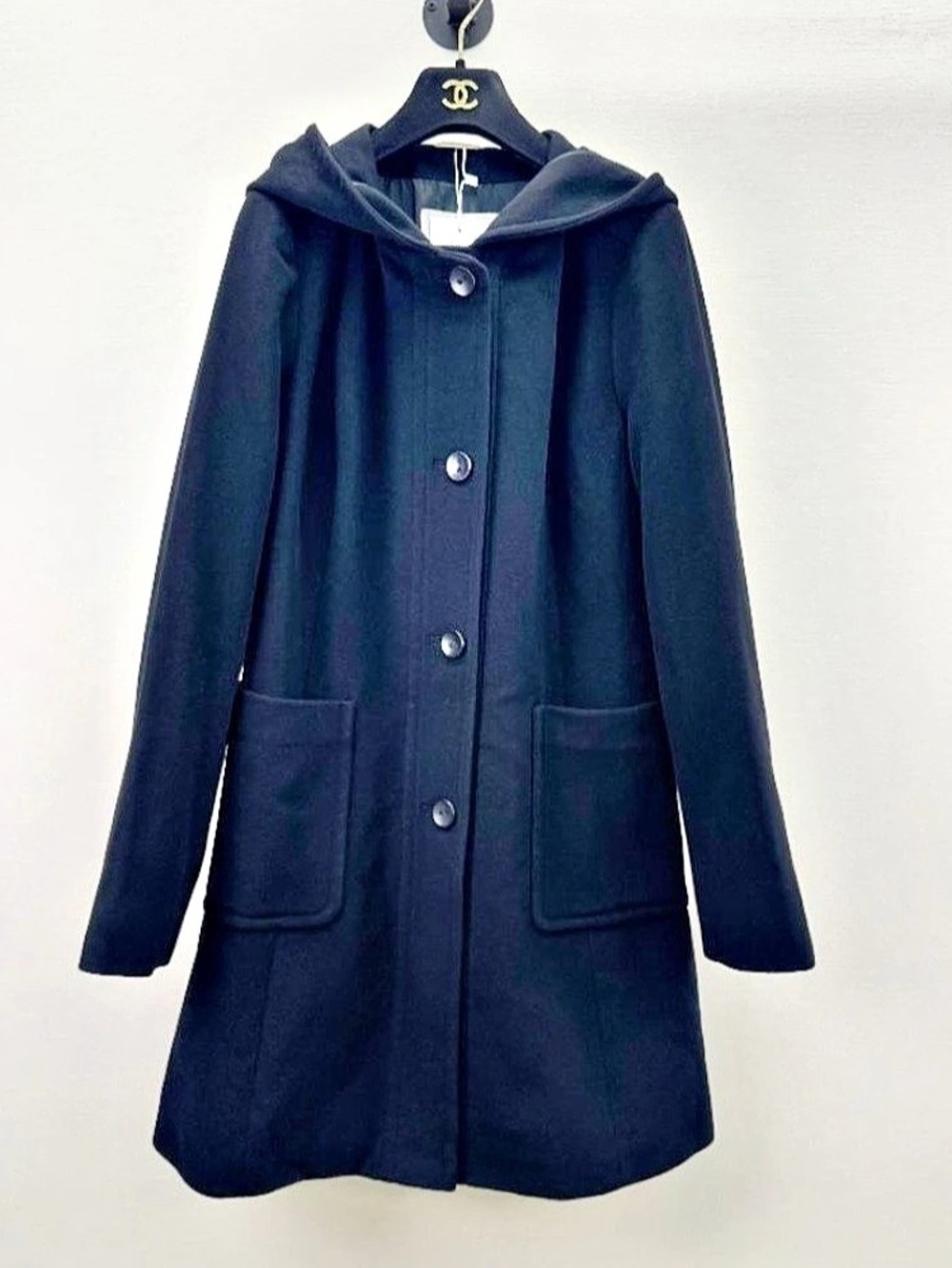 MaxMara Black Hooded Wool Coat Size 6 Like New